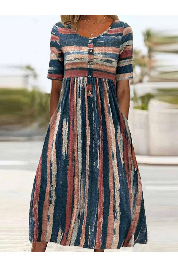 Héloïse | Robe midi rayée à effet gainant
